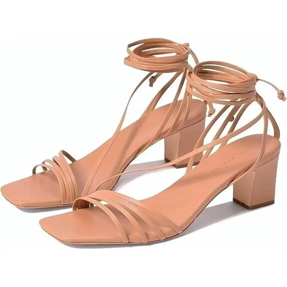 New OpBx Loeffler Randall Prisca Ankle Wrap Sandals Leather Strappy Dune Size 7